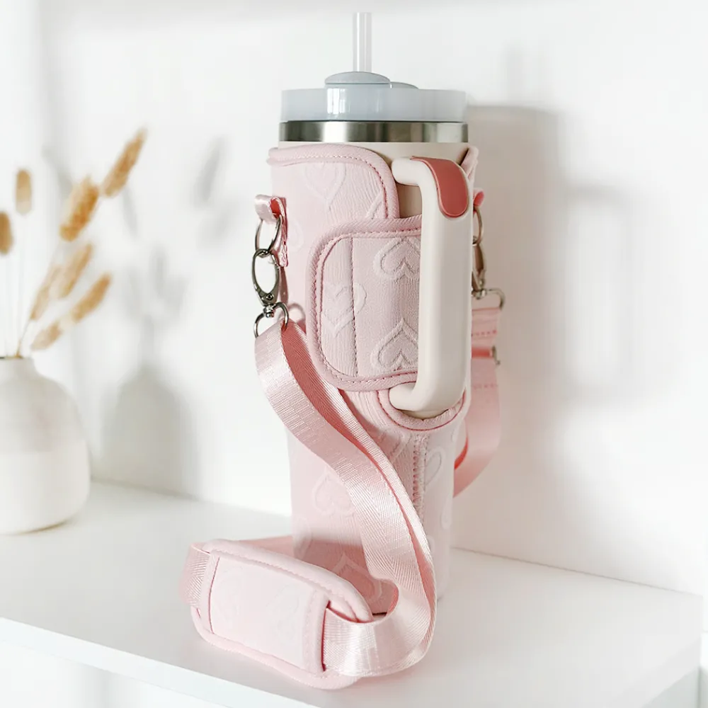 Cocopup Tumbler Carry Cases-Baby Pink Heart Tumbler Carry Case by Coconut Lane
