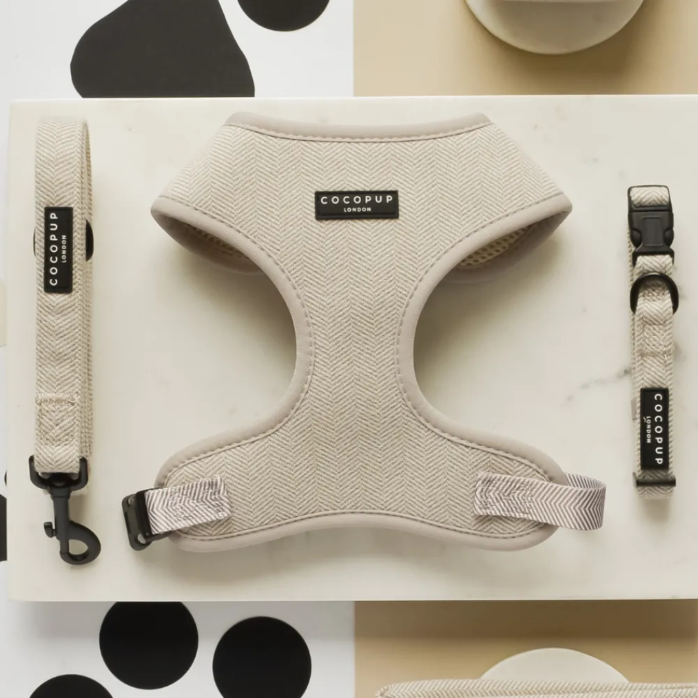 Cocopup Adjustable Harness Bundles-Brown Tweed Adjustable Neck Harness, Lead & Collar Bundle