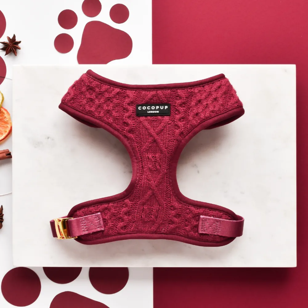 Cocopup Adjustable Neck Harnesses-Cable Knit Jumper Adjustable Neck HARNESS - Mulled Pup Wine