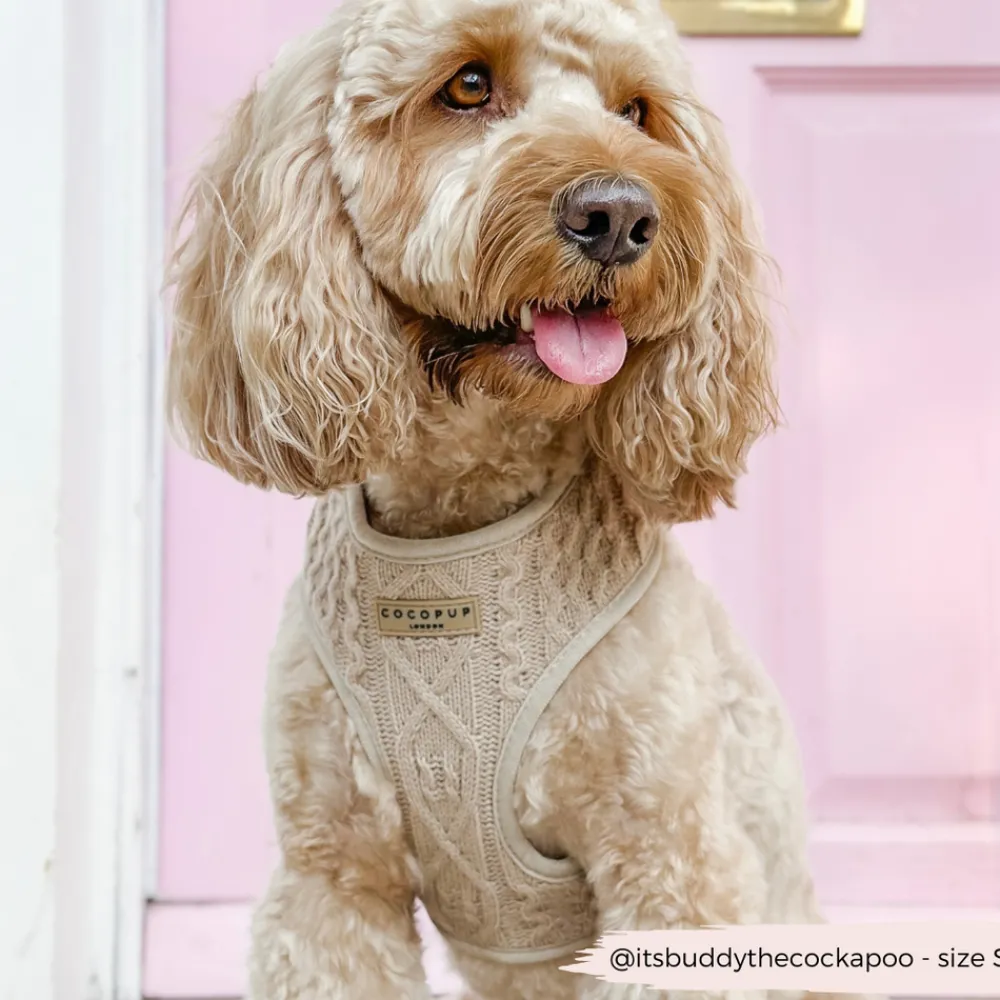 Cocopup Adjustable Neck Harnesses-Cable Knit Jumper Adjustable Neck HARNESS - Toffee Pup Latte
