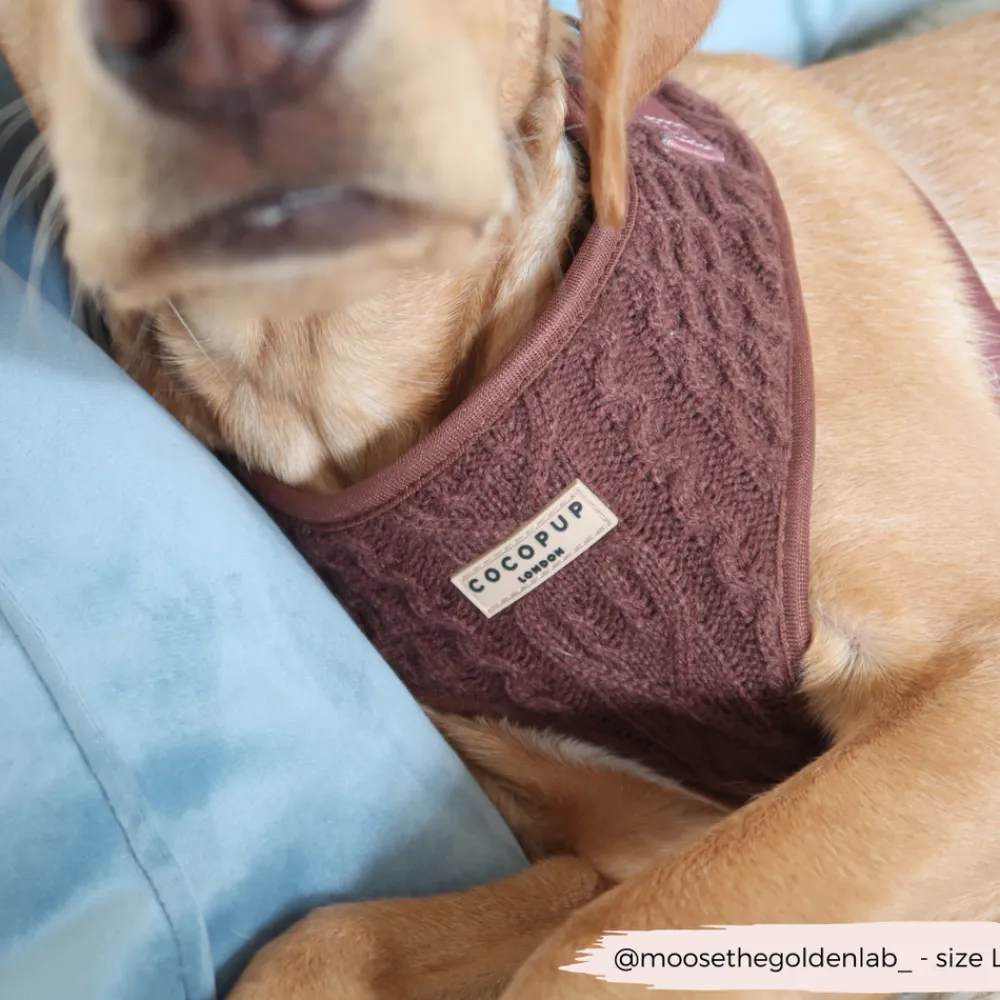 Cocopup Adjustable Neck Harnesses-Cable Knit Jumper Adjustable Neck HARNESS - Hot Coco