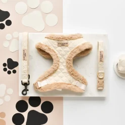 Cocopup Adjustable Harness Bundles-Cream Quilted Adjustable Neck Harness, Lead & Collar Bundle