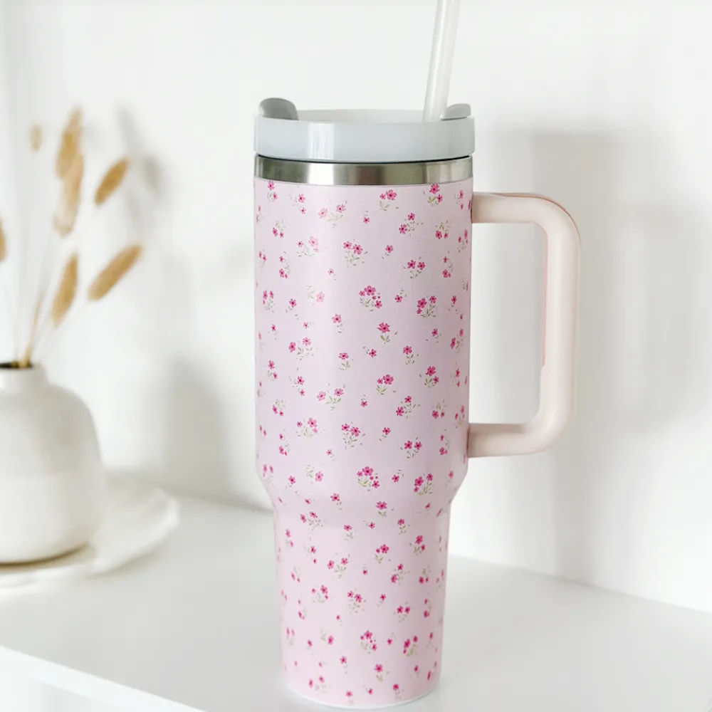 Cocopup Tumblers-Ditsy Floral Pink Stainless Steel Tumbler - By Coconut Lane