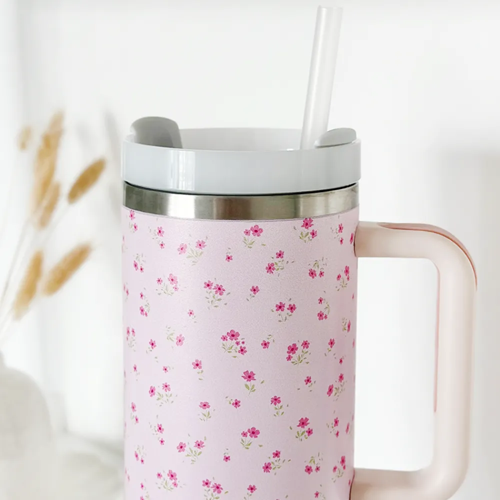 Cocopup Tumblers-Ditsy Floral Pink Stainless Steel Tumbler - By Coconut Lane