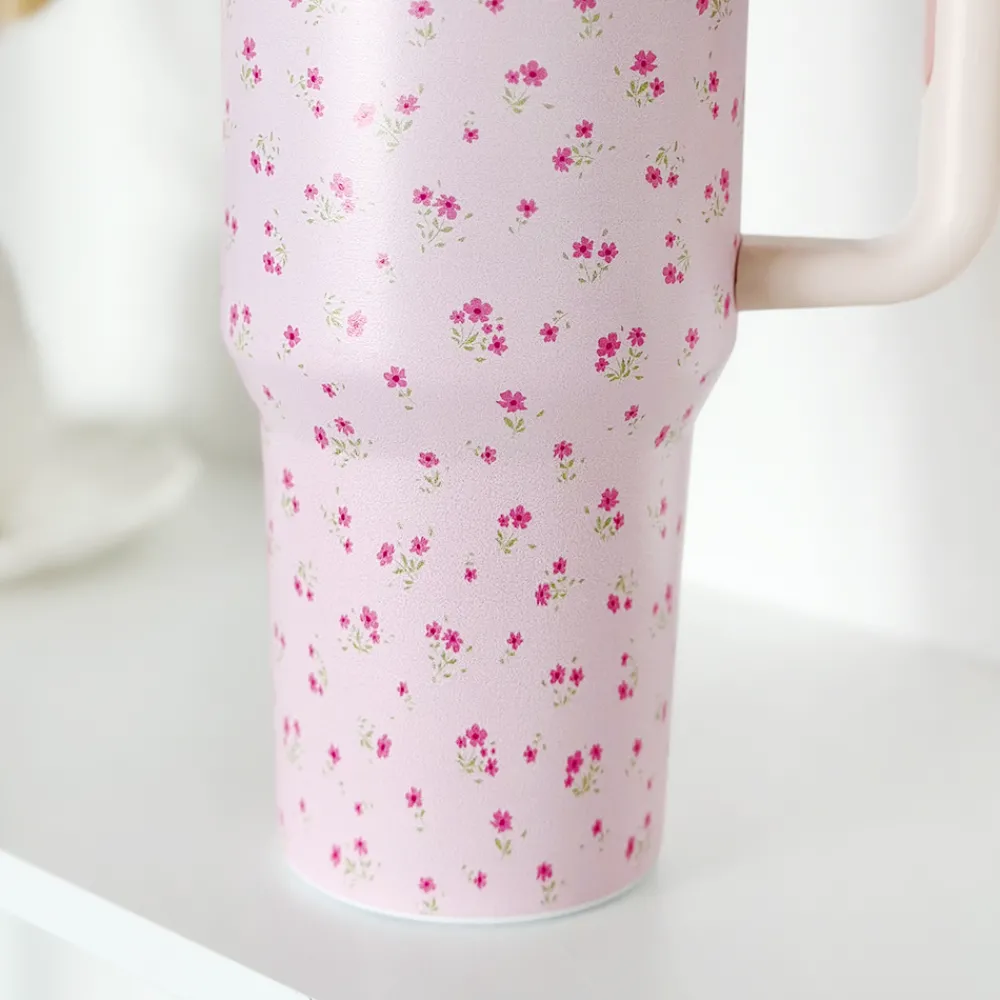 Cocopup Tumblers-Ditsy Floral Pink Stainless Steel Tumbler - By Coconut Lane