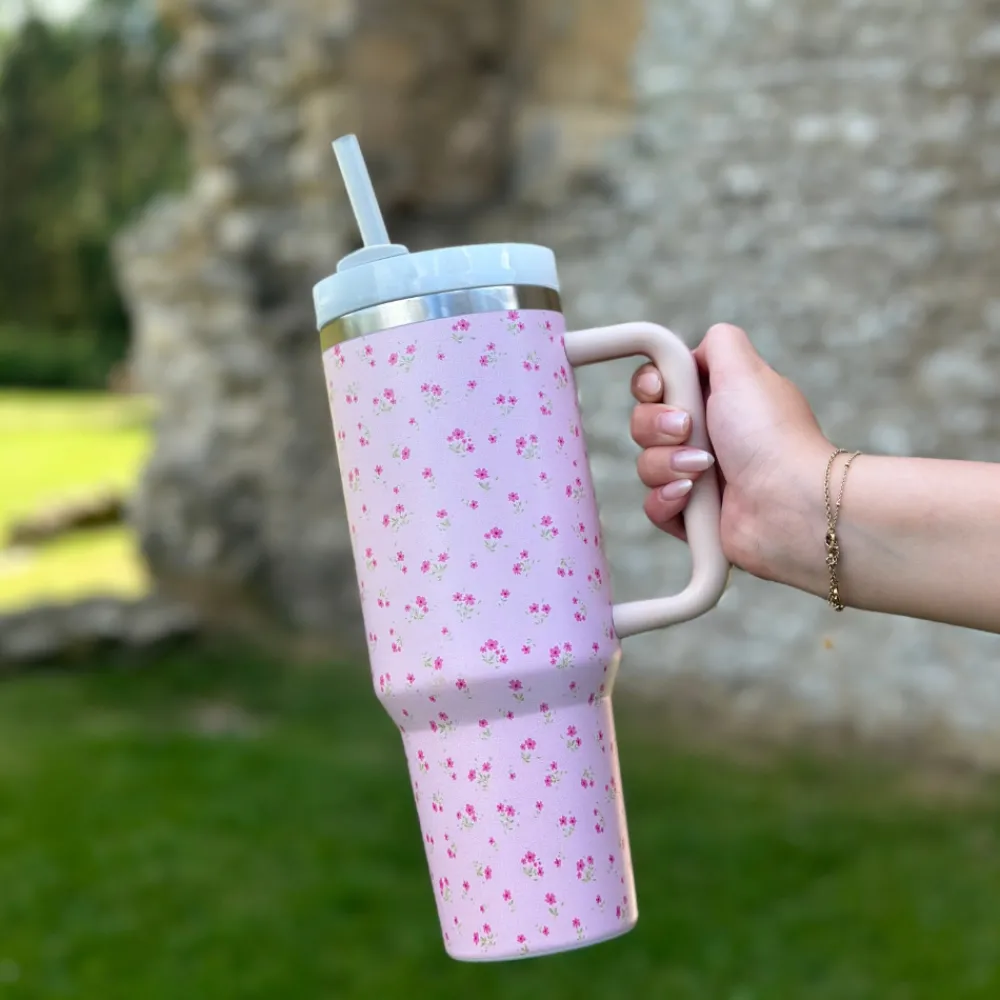 Cocopup Tumblers-Ditsy Floral Pink Stainless Steel Tumbler - By Coconut Lane