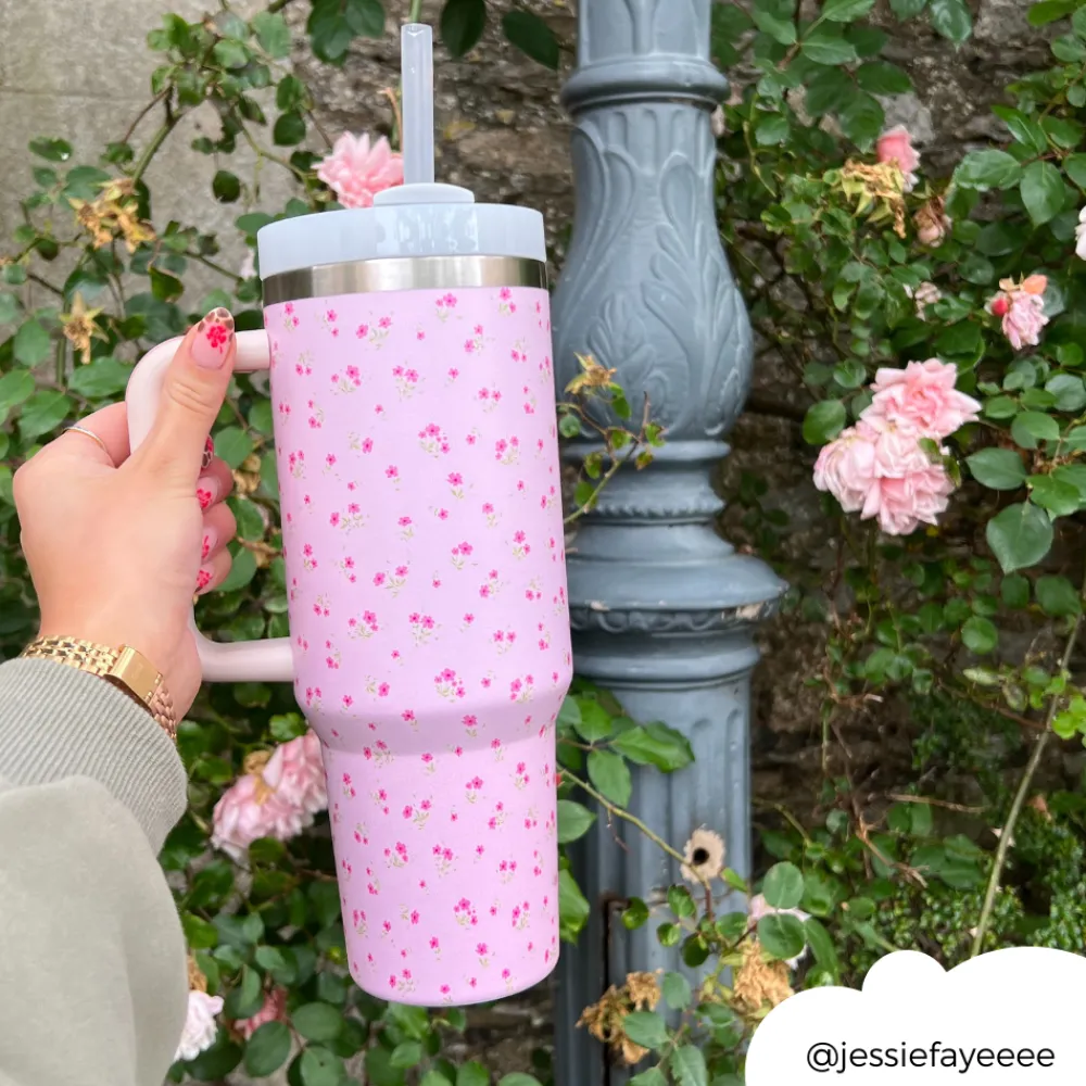 Cocopup Tumblers-Ditsy Floral Pink Stainless Steel Tumbler - By Coconut Lane