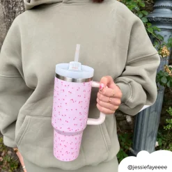 Cocopup Tumblers-Ditsy Floral Pink Stainless Steel Tumbler - By Coconut Lane