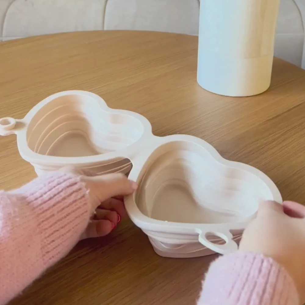 Cocopup Foldable Bowls | Foldable Bowls-Heart Collapsible Bowl - Pink