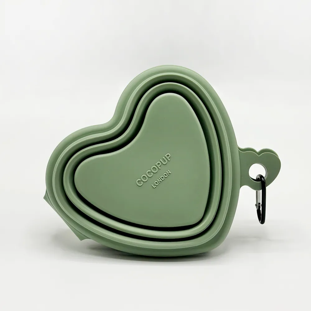 Cocopup Foldable Bowls | Foldable Bowls-Heart Collapsible Bowl - Sage