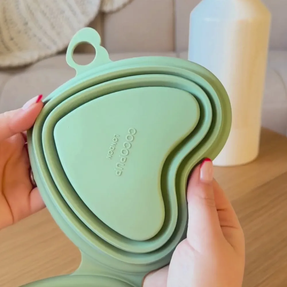 Cocopup Foldable Bowls | Foldable Bowls-Heart Collapsible Bowl - Sage