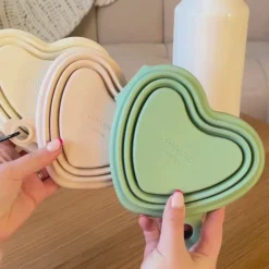Cocopup Foldable Bowls | Foldable Bowls-Heart Collapsible Bowl - Sage