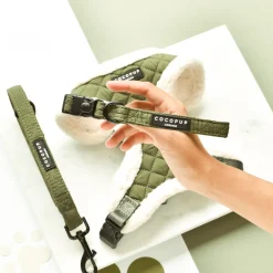 Cocopup Adjustable Harness Bundles-Khaki Quilted Adjustable Neck Harness, Lead & Collar Bundle