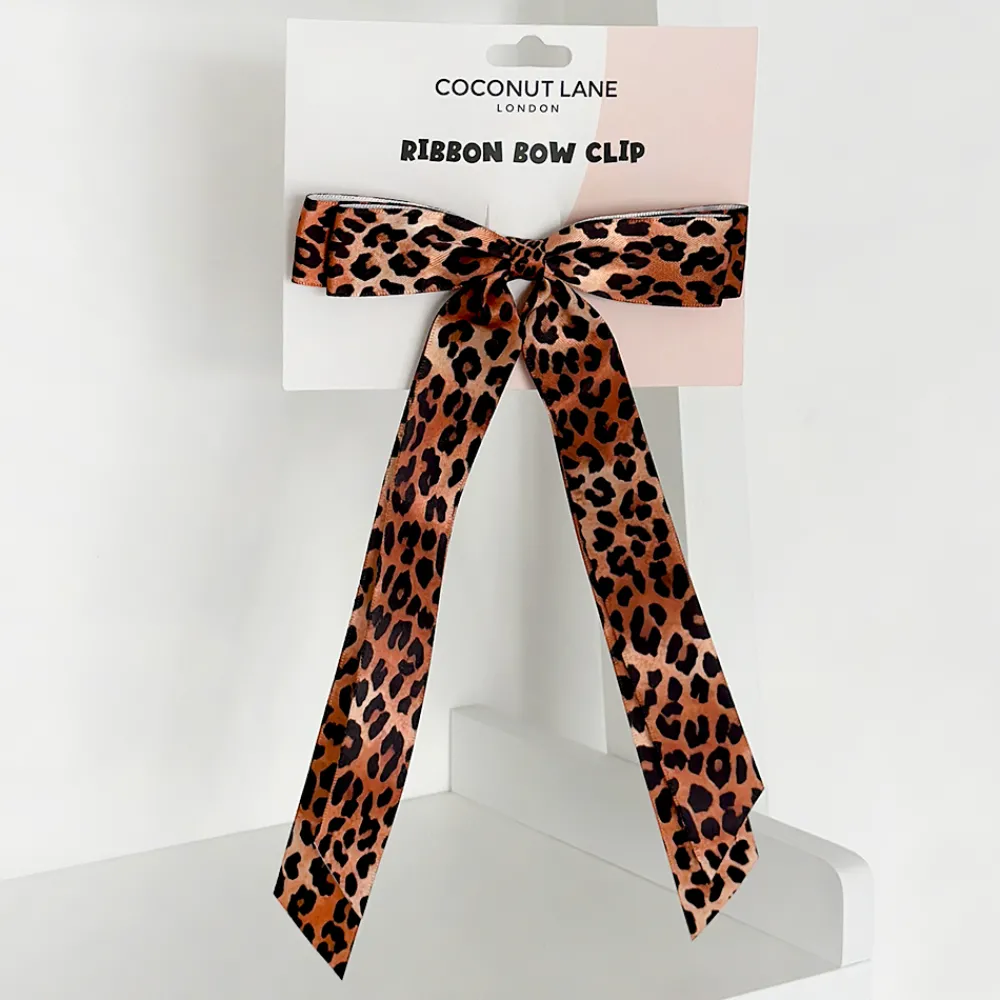 Cocopup Ribbon Bow Clips-Leopard Pup Ribbon Bow Clip - By Coconut Lane