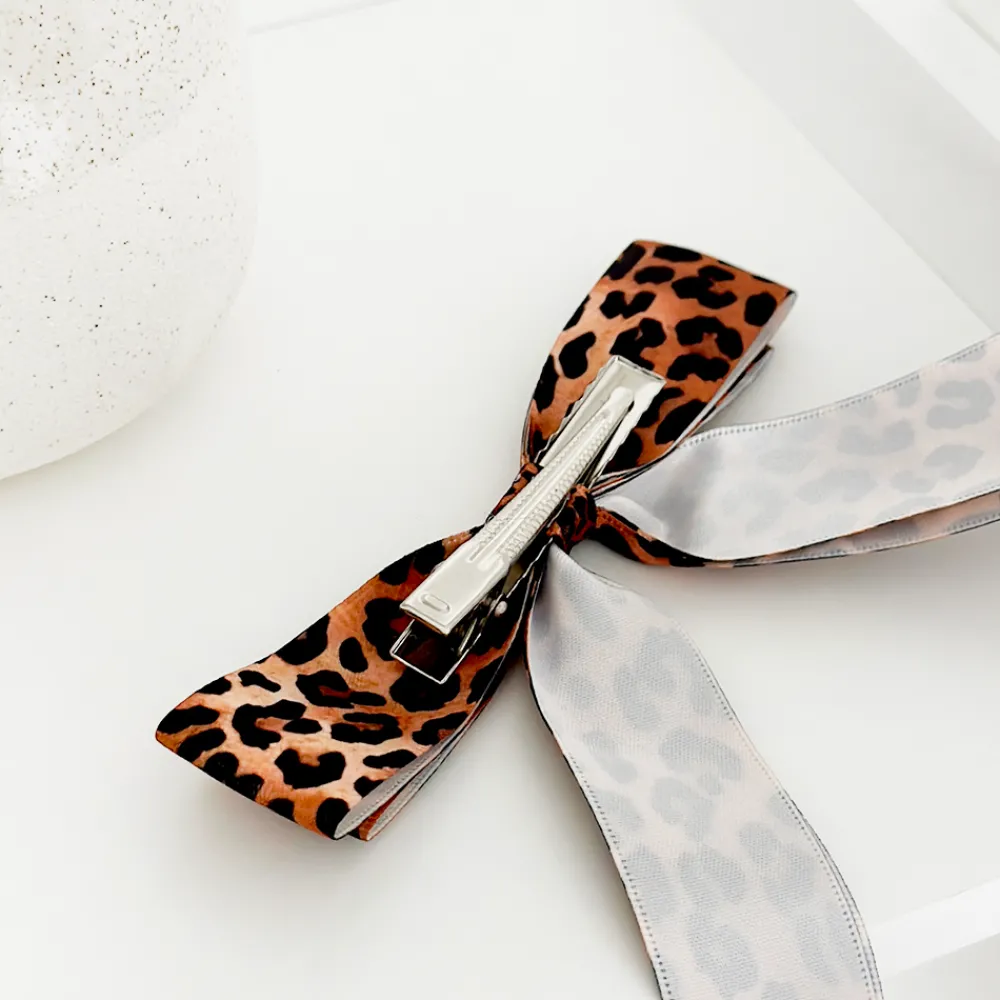 Cocopup Ribbon Bow Clips-Leopard Pup Ribbon Bow Clip - By Coconut Lane