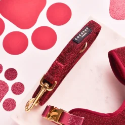 Cocopup Adjustable Harness Bundles-Limited Edition Burgundy Sparkle Pup Adjustable Neck Harness, Lead & Collar Bundle