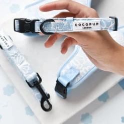 Cocopup Puppy Leads & Collars-Luxe Baby Blue Flower Puppy Lead & Collar Set