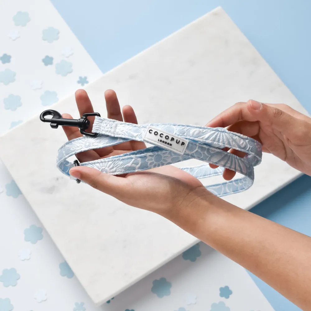 Cocopup Puppy Leads & Collars-Luxe Baby Blue Flower Puppy Lead & Collar Set
