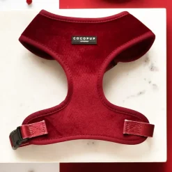 Cocopup Adjustable Neck Harnesses-LUXE Velvet Adjustable Neck HARNESS - Berry Red