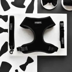 Cocopup Adjustable Harness Bundles-Luxe Velvet Adjustable Neck Harness, Lead & Collar Bundle - Noir