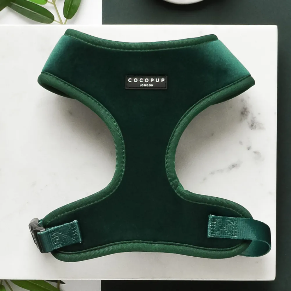 Cocopup Adjustable Neck Harnesses-LUXE Velvet Adjustable Neck HARNESS - Forest Green
