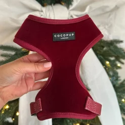 Cocopup Adjustable Neck Harnesses-LUXE Velvet Adjustable Neck HARNESS - Berry Red