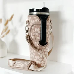 Cocopup Tumbler Carry Cases-Mocha Flower Tumbler Carry Case by Coconut Lane