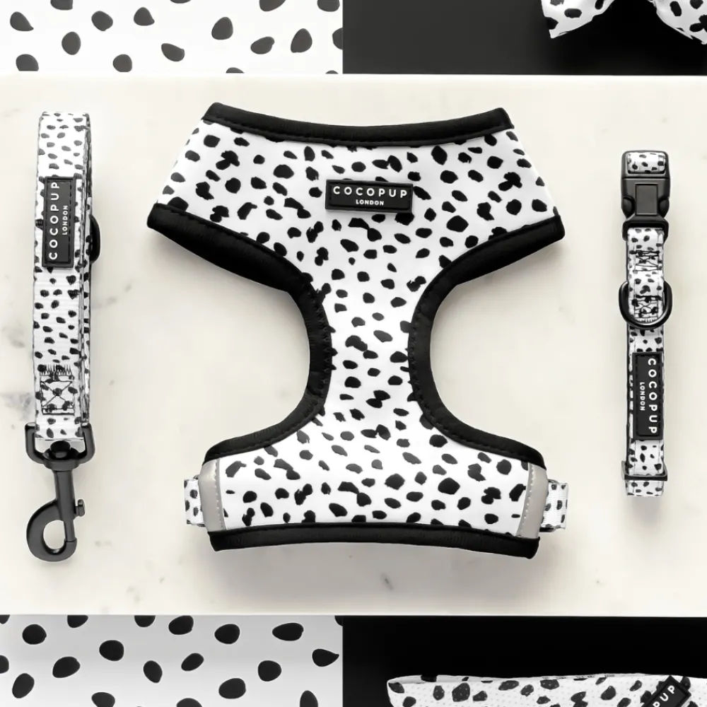 Cocopup Adjustable Harness Bundles-Monochrome Spots Adjustable Neck Harness, Lead & Collar Bundle
