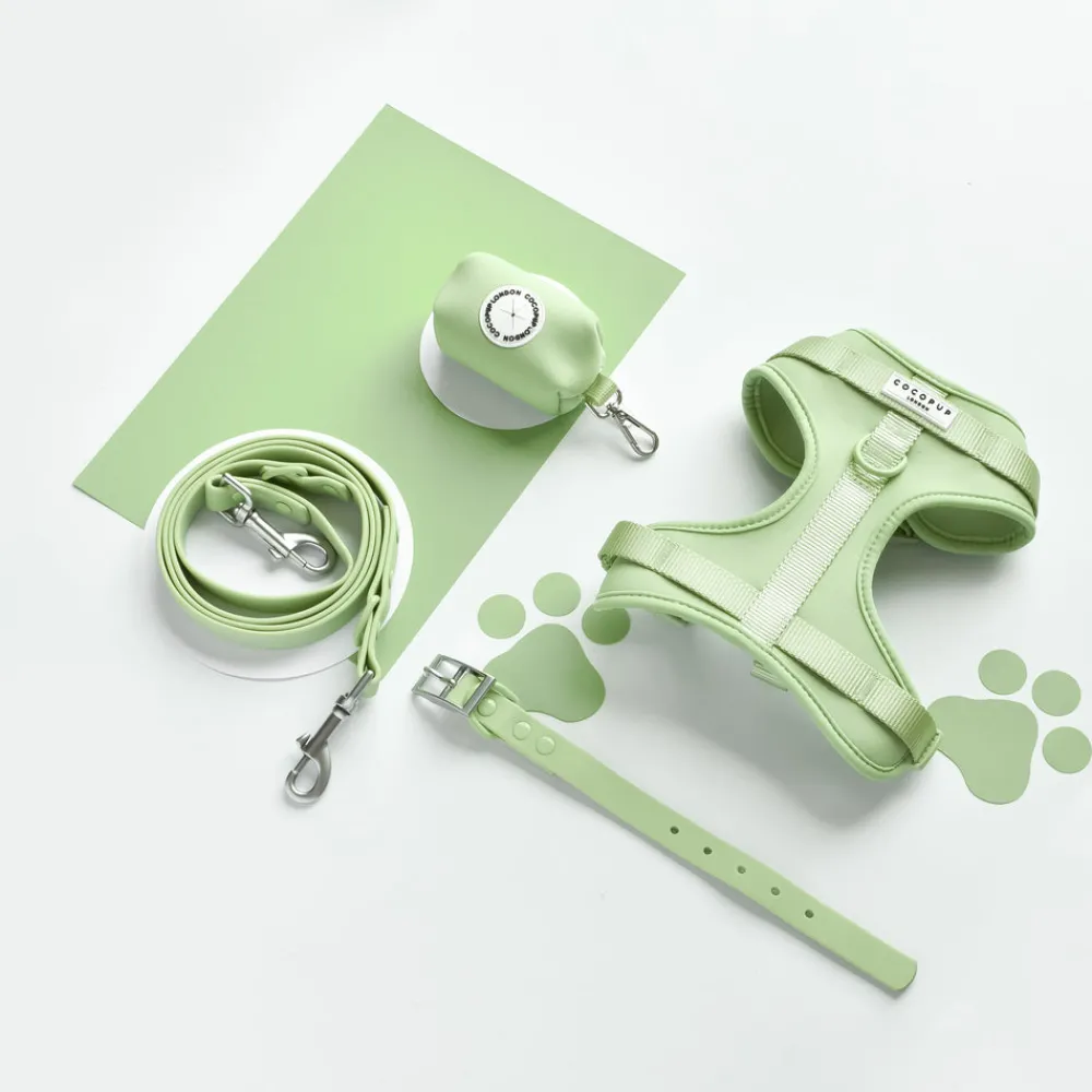Cocopup Nakd D-Ring Harnesses | Nakd D-Ring Harness Bundles-NAKD Adjustable Neck Harness, Lead, Collar & Poop Bag Holder Bundle - Matcha