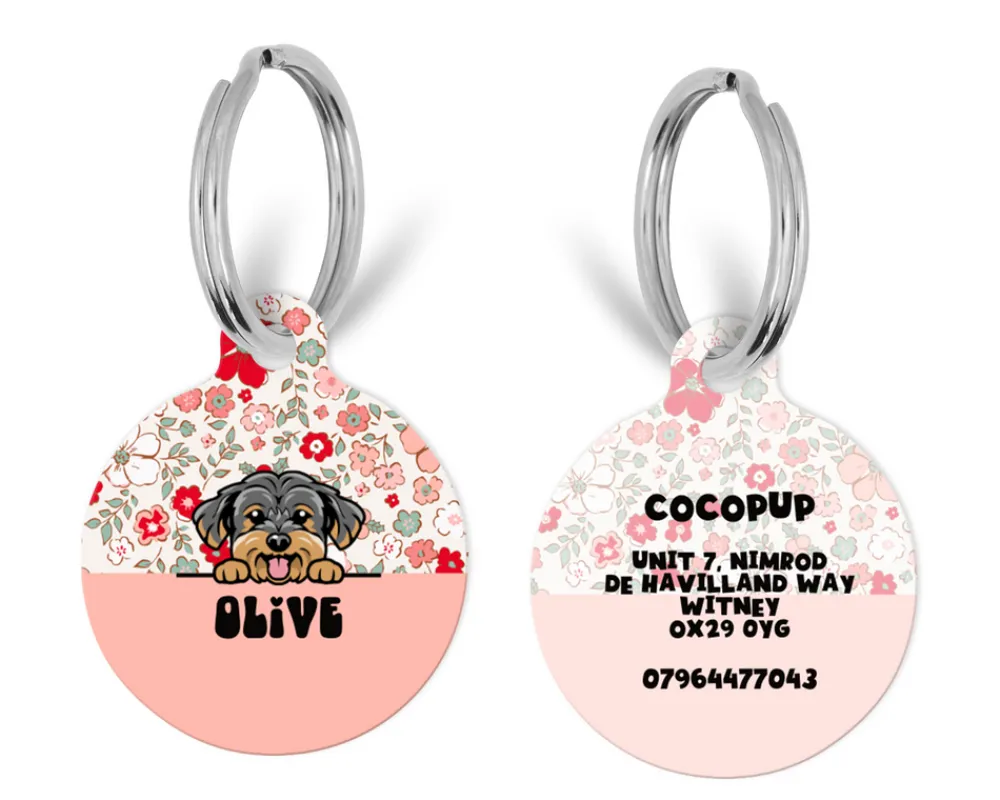 Cocopup Personalised Id Tags-Personalised Dog Cartoon ID Tag - Cute Flowers