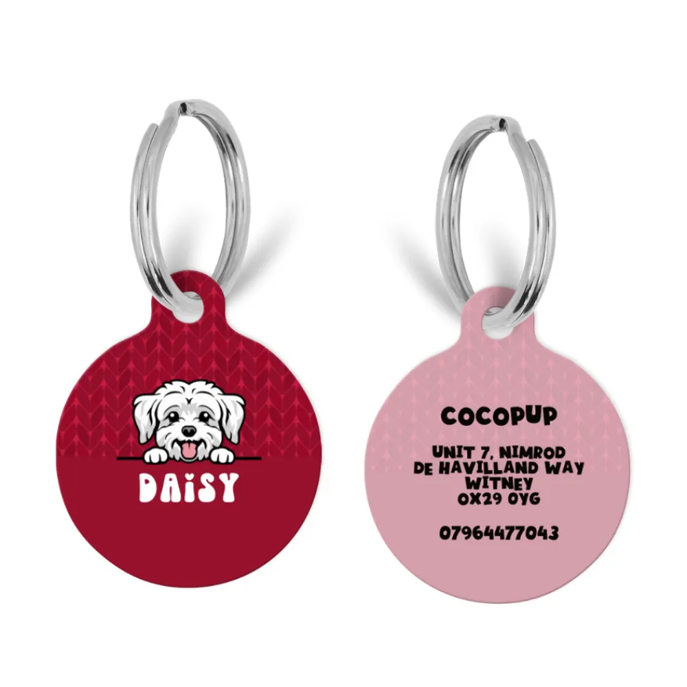 Cocopup Personalised Id Tags-Personalised Dog Cartoon ID Tag - Cable Knit Mulled Pup Wine
