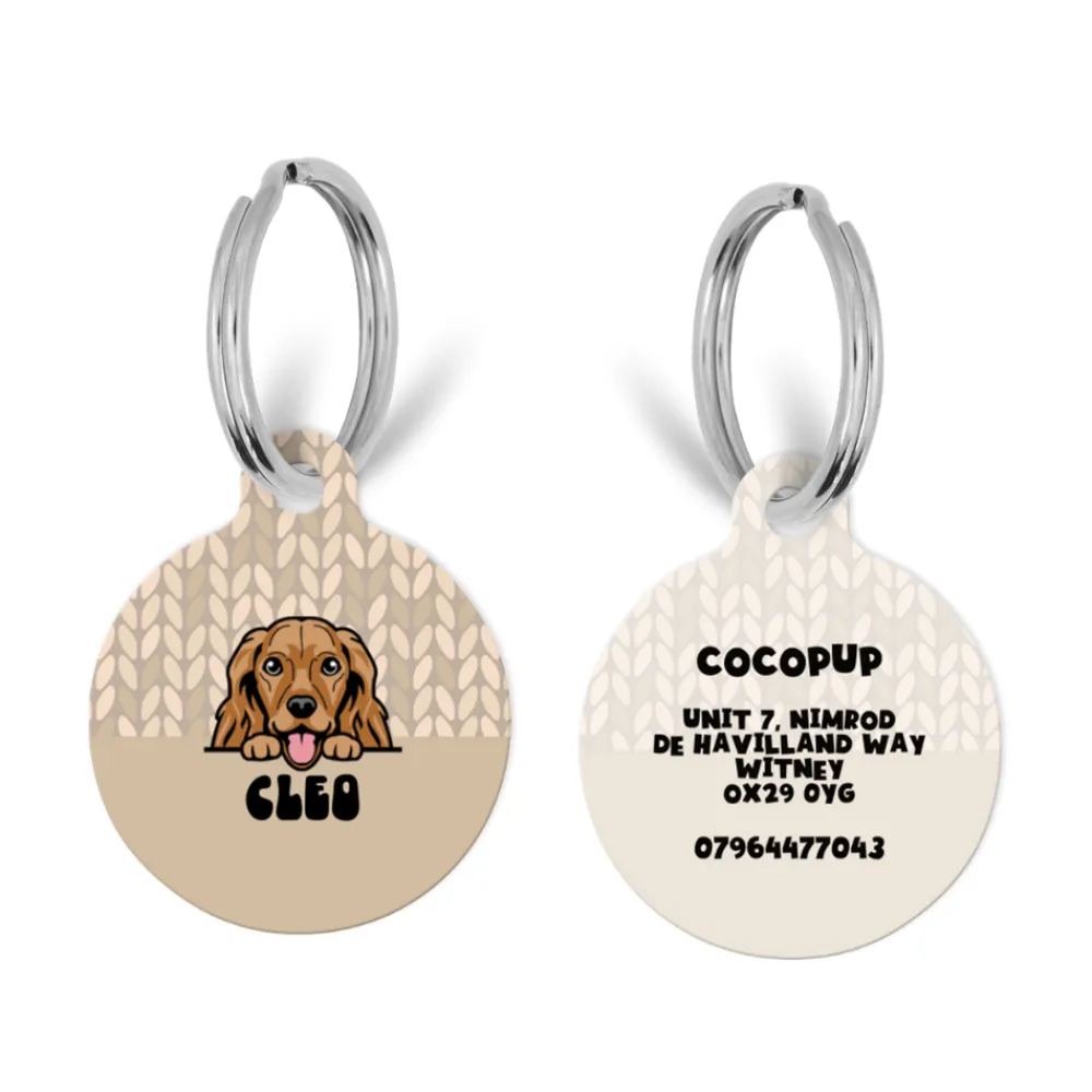 Cocopup Personalised Id Tags-Personalised Dog Cartoon ID Tag - Cable Knit Toffee Pup Latte