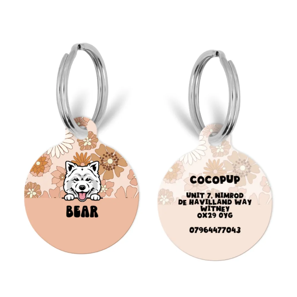 Cocopup Personalised Id Tags-Personalised Dog Cartoon ID Tag - Groovy Florals