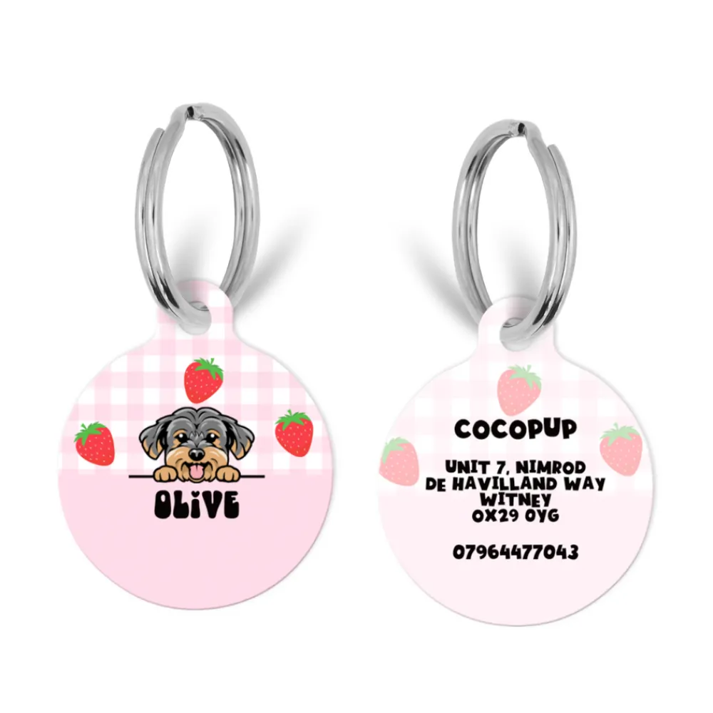 Cocopup Personalised Id Tags-Personalised Dog Cartoon ID Tag - Strawberry Picnic Pup