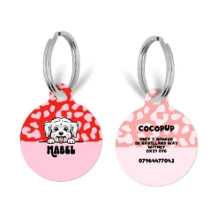 Cocopup Personalised Id Tags-Personalised Dog Cartoon ID Tag - Red & Pink Leopard
