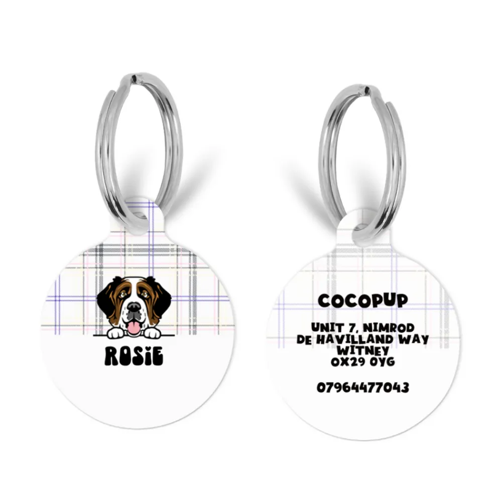 Cocopup Personalised Id Tags-Personalised Dog Cartoon ID Tag - Spring Plaid