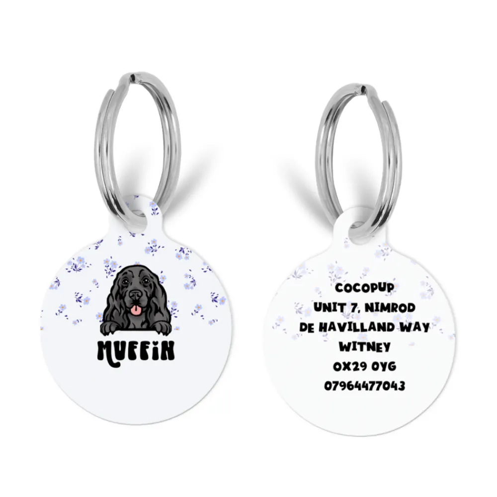 Cocopup Personalised Id Tags-Personalised Dog Cartoon ID Tag - Ditsy Floral Periwinkle