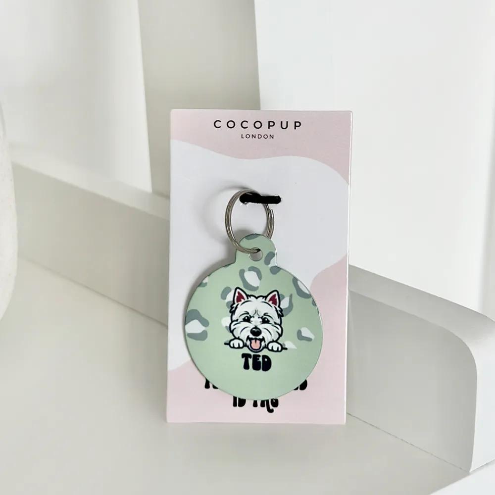 Cocopup Personalised Id Tags-Personalised Dog Cartoon ID Tag - Sage Leopard