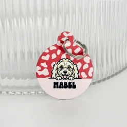 Cocopup Personalised Id Tags-Personalised Dog Cartoon ID Tag - Red & Pink Leopard