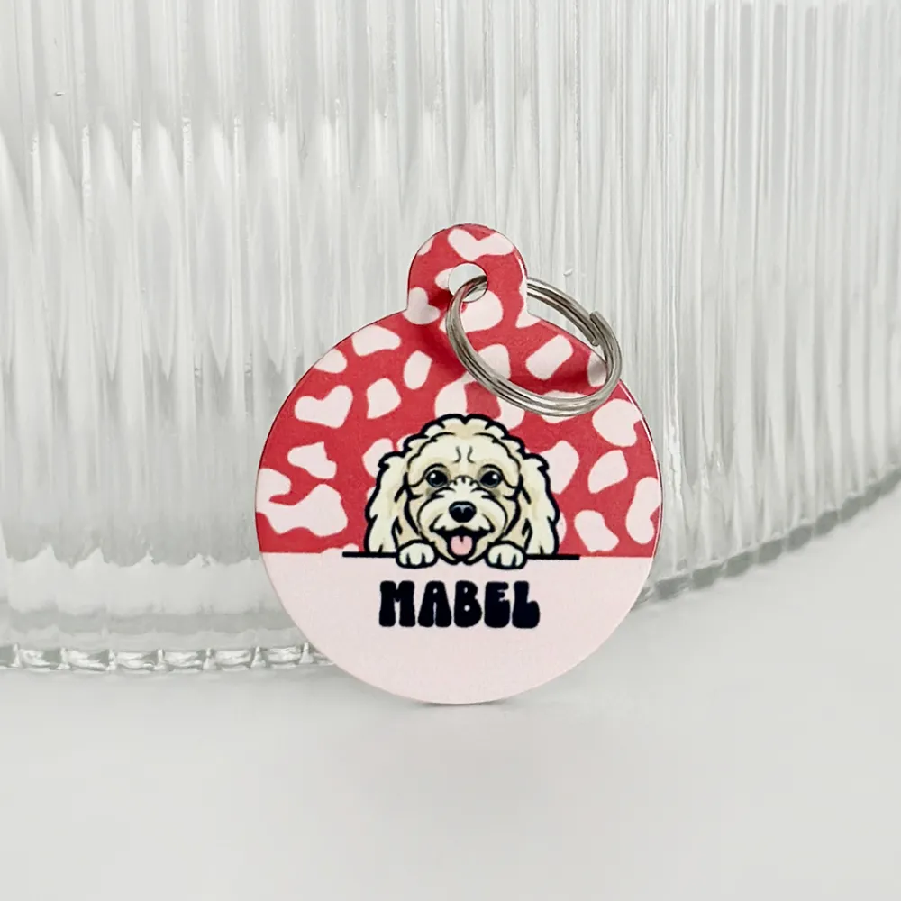 Cocopup Personalised Id Tags-Personalised Dog Cartoon ID Tag - Red & Pink Leopard