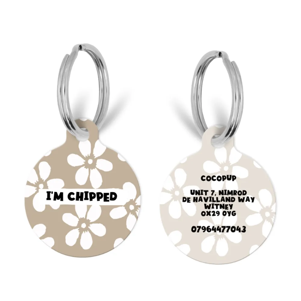 Cocopup Personalised Id Tags | Cat Id Tags-Personalised Text ID Tag - Mocha Flower