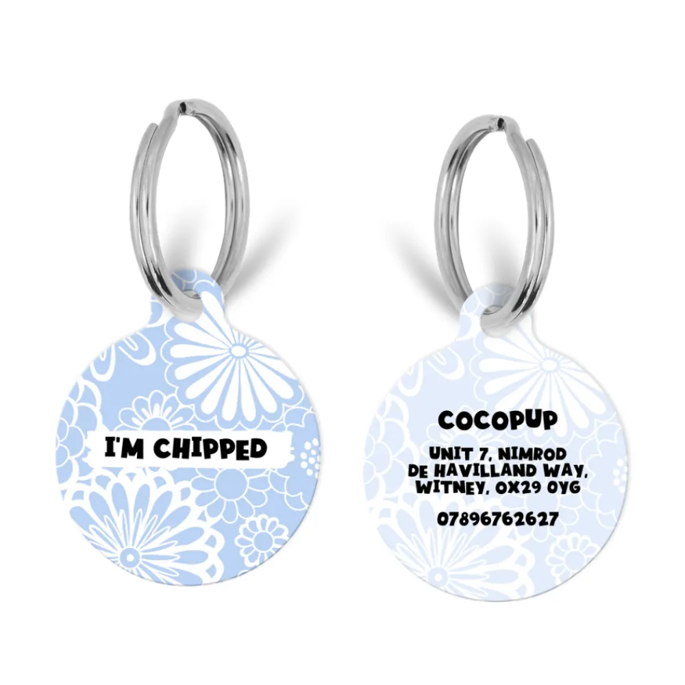 Cocopup Personalised Id Tags | Cat Id Tags-Personalised Text ID Tag - Blue Flower