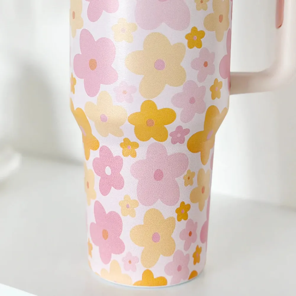 Cocopup Tumblers-Pink & Orange Bloom Stainless Steel Tumbler - By Coconut Lane