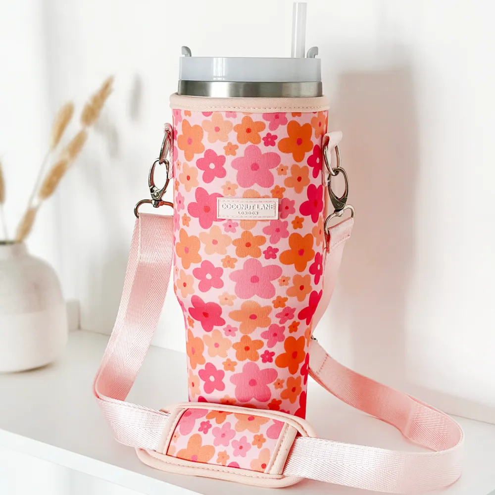 Cocopup Tumbler Carry Cases-Pink & Orange Bloom Tumbler Carry Case by Coconut Lane