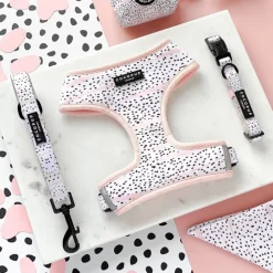 Cocopup Adjustable Harness Bundles-Pink Dalmatian Adjustable Neck Harness, Lead & Collar Bundle
