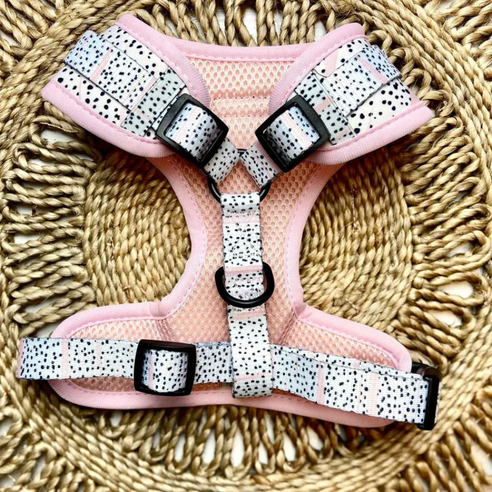 Cocopup Adjustable Harness Bundles-Pink Dalmatian Adjustable Neck Harness, Lead & Collar Bundle