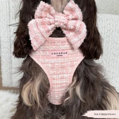 Cocopup Adjustable Harness Bundles | Special Occassion Harnesses ✨-Pink Textured Tweed Adjustable Neck Harness, Lead & Collar Bundle