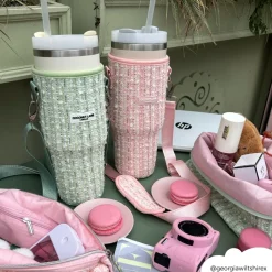 Cocopup Tumbler Carry Cases-Pink Textured Tweed Tumbler Carry Case by Coconut Lane