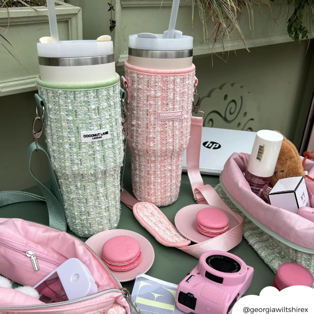 Cocopup Tumbler Carry Cases-Pink Textured Tweed Tumbler Carry Case by Coconut Lane