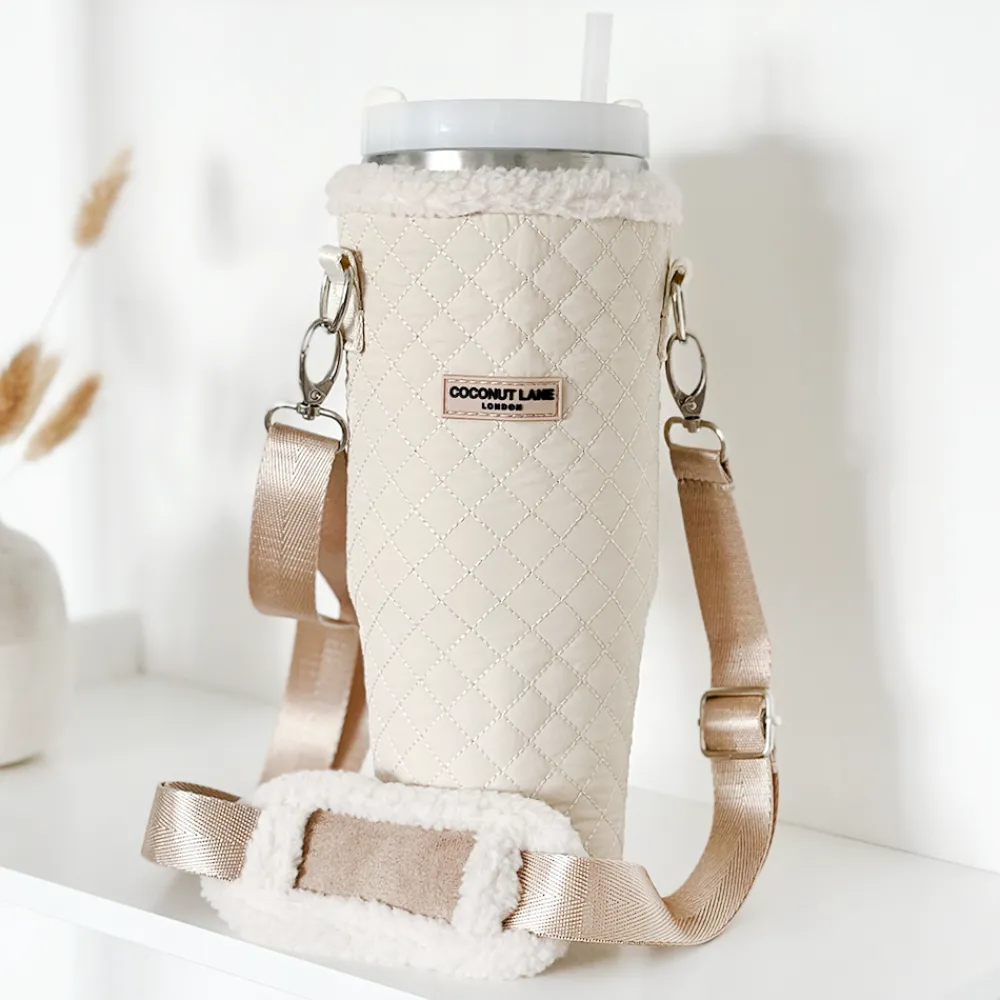 Cocopup Tumbler Carry Cases-Quilted Cream Tumbler Carry Case by Coconut Lane